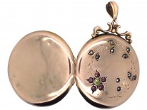 Edwardian 9ct Gold Locket with Garnet ​& Pearl Floral Detail