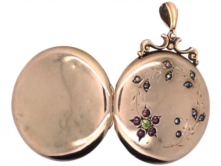 Edwardian 9ct Gold Locket with Garnet ​& Pearl Floral Detail
