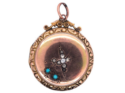 Edwardian 9ct Gold Back & Front Round Locket with Swallow Motif