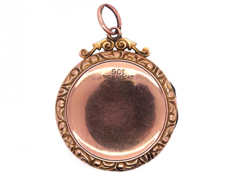 Edwardian 9ct Gold Back & Front Round Locket with Swallow Motif