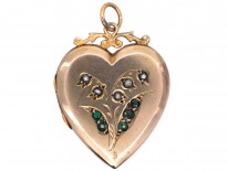 Edwardian 9ct Back & Front Heart Shaped Locket with Lily of Valley Motif