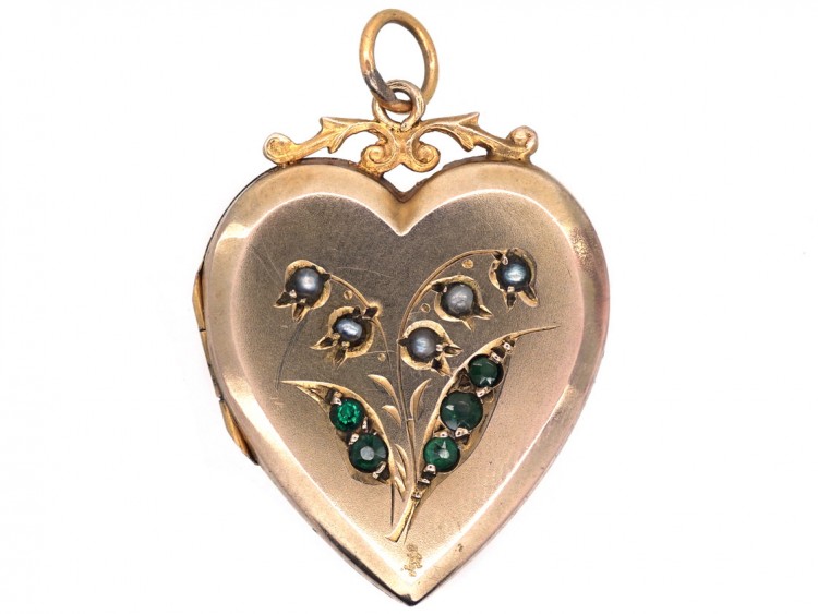 Edwardian 9ct Back & Front Heart Shaped Locket with Lily of Valley Motif