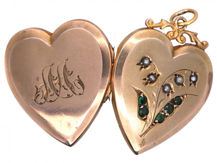 Edwardian 9ct Back & Front Heart Shaped Locket with Lily of Valley Motif