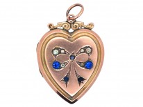 Edwardian 9ct Gold Back & front Heart Locket with Paste Set Bow Motif
