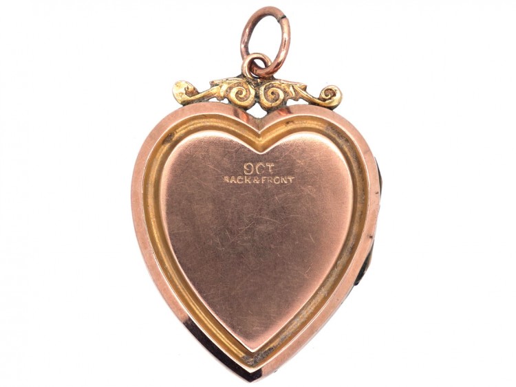 Edwardian 9ct Gold Back & front Heart Locket with Paste Set Bow Motif