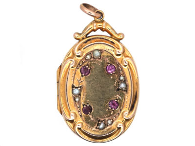 Edwardian Oval 9ct Back & Front Locket with Paste & Pearl Detail