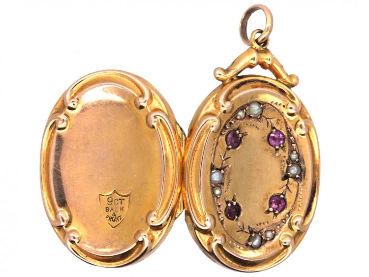 Edwardian Oval 9ct Back & Front Locket with Paste & Pearl Detail