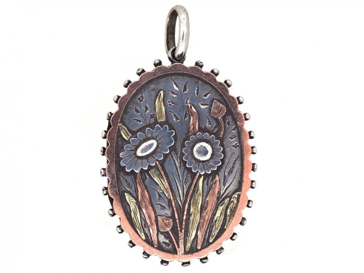 Victorian Silver & Gold Overlay Flowers Locket