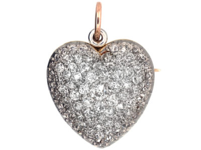 Edwardian 18ct Gold, Platinum & Diamond Heart Pendant / Brooch