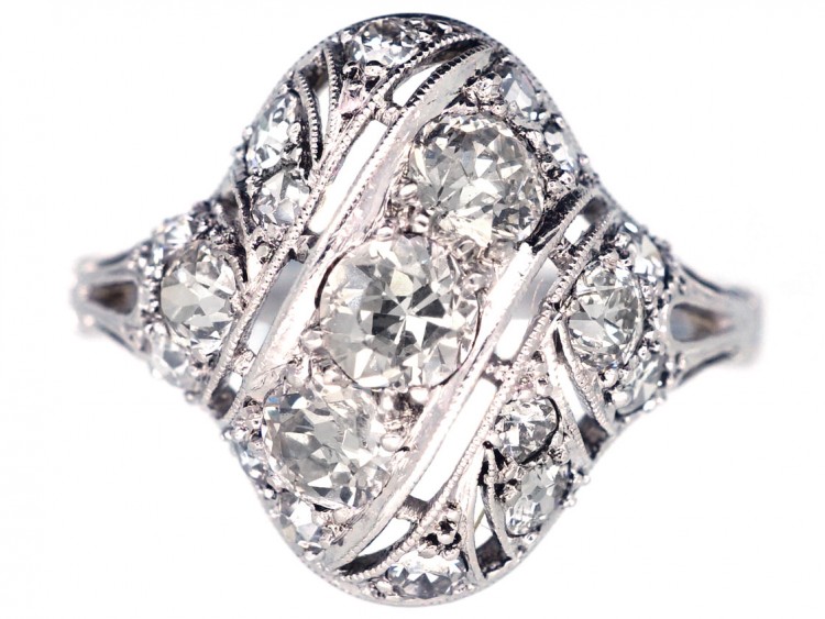 French Art Deco Platinum & Diamond Set Ring