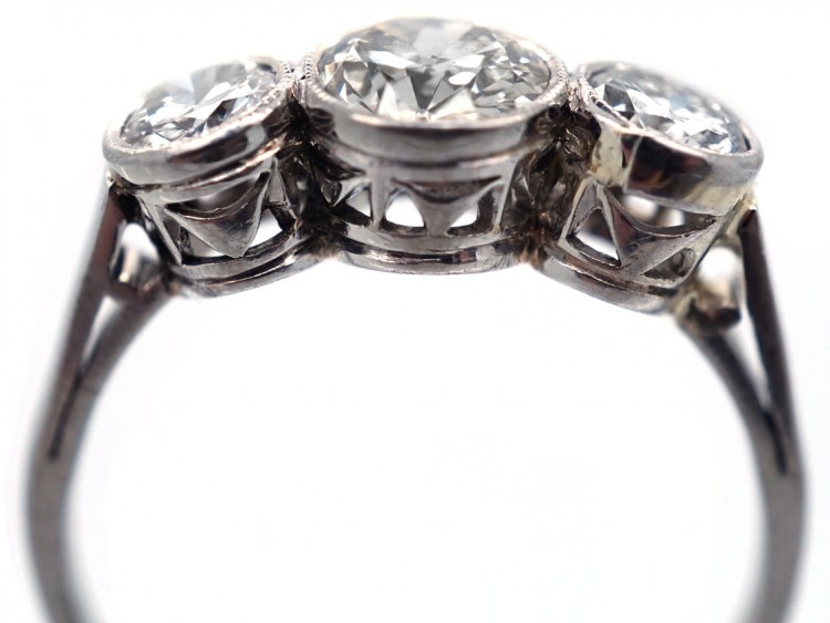 Art Deco Platinum Three Stone Diamond Ring