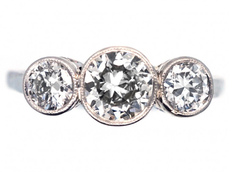 Art Deco Platinum Three Stone Diamond Ring