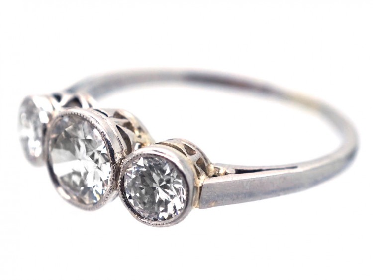 Art Deco Platinum Three Stone Diamond Ring
