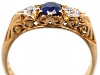 Edwardian 18ct Gold Three Stone Sapphire & Diamond Ring