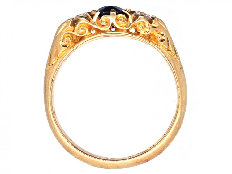 Edwardian 18ct Gold Three Stone Sapphire & Diamond Ring