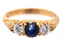 Edwardian 18ct Gold Three Stone Sapphire & Diamond Ring