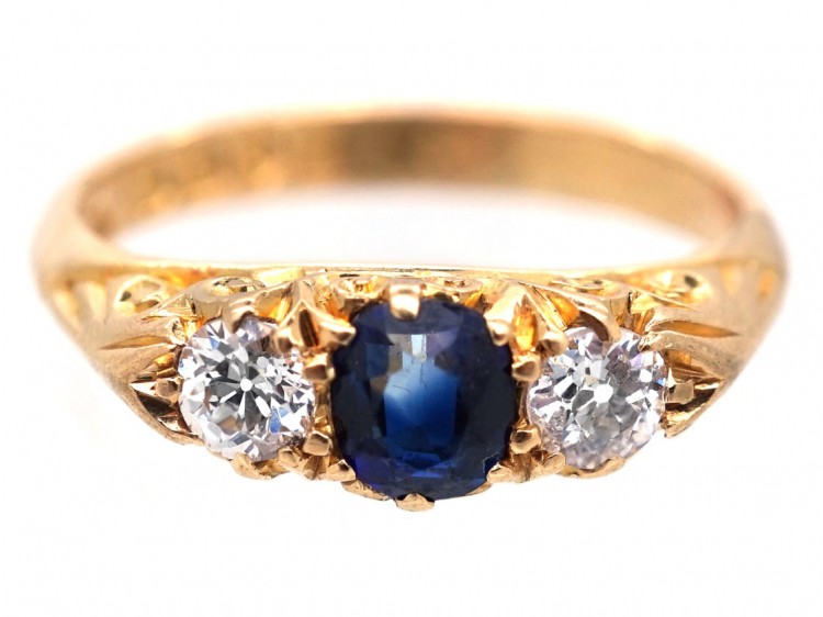 Edwardian 18ct Gold Three Stone Sapphire & Diamond Ring