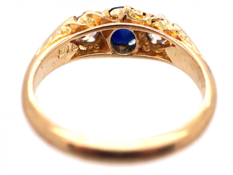 Edwardian 18ct Gold Three Stone Sapphire & Diamond Ring