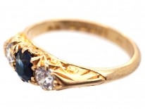 Edwardian 18ct Gold Three Stone Sapphire & Diamond Ring