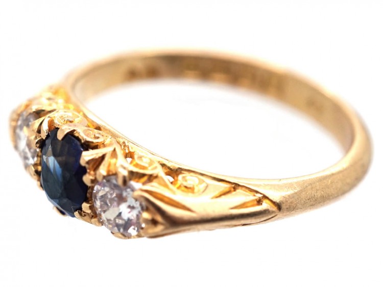 Edwardian 18ct Gold Three Stone Sapphire & Diamond Ring