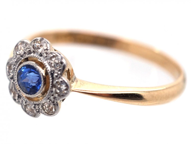 Edwardian 18ct Gold, Sapphire & Diamond Daisy Ring