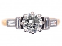 Art Deco Solitaire Diamond Ring with Baguette Diamond Shoulders