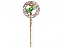 Edwardian 15ct Gold, Green Garnet ​& Rose Diamond Circle Tie Pin
