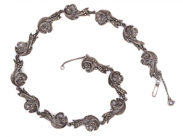Silver & Marcasite Art Deco Swirl Design Collar