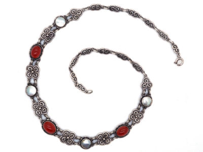 Arts & Crafts Celtic Design Silver, Carnelian & Blister Pearl Necklace
