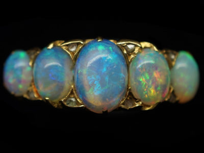Victorian Five Stone Opal Carved Half Hoop Ring
