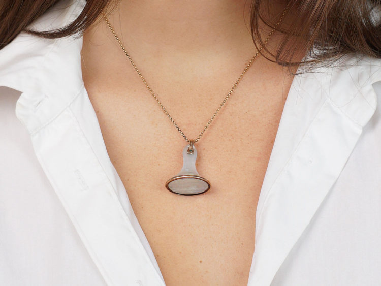 Georgian Gold & Grey Chalcedony Seal With Crest Intaglio