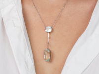 Art Deco Two Stone Aquamarine Drop Pendant on Chain