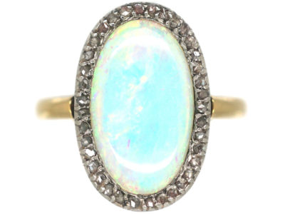 Belle Epoque 18ct Gold, Oval Diamond & Opal Cluster Ring