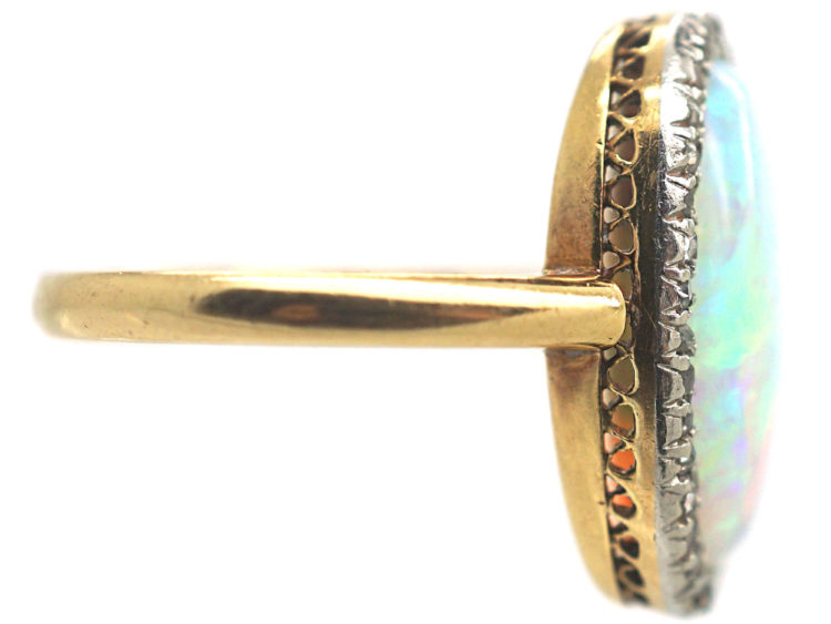 Belle Epoque 18ct Gold, Oval Diamond & Opal Cluster Ring