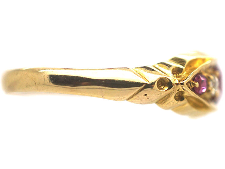 Edwardian 18ct Gold, Ruby and Diamond Boat Shaped Ring