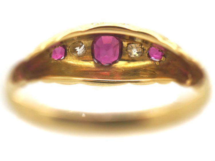 Edwardian 18ct Gold, Ruby and Diamond Boat Shaped Ring