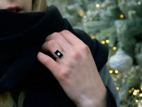 Art Deco 18ct Gold & Platinum, Onyx & Diamond Rectangular Ring