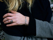 Art Deco 18ct Gold & Platinum, Onyx & Diamond Rectangular Ring