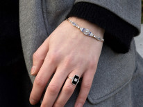 Art Deco 18ct Gold & Platinum, Onyx & Diamond Rectangular Ring