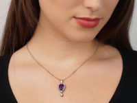 Edwardian Amethyst & Diamond Pear Shaped Pendant with Diamond Drop