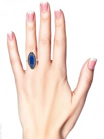 Art Deco Silver, Marcasite & Lapis Lazuli Ring