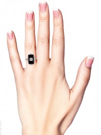 Art Deco 18ct Gold & Platinum, Onyx & Diamond Rectangular Ring