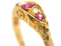 Edwardian 18ct Gold, Ruby and Diamond Boat Shaped Ring