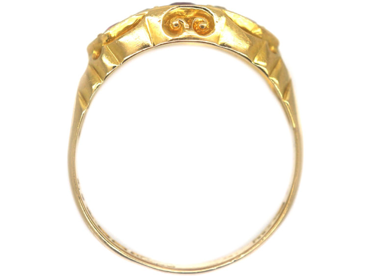Edwardian 18ct Gold, Ruby and Diamond Boat Shaped Ring