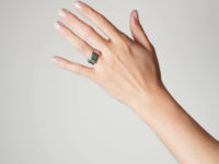 Silver & Blue Stone Modernist Buckle Ring