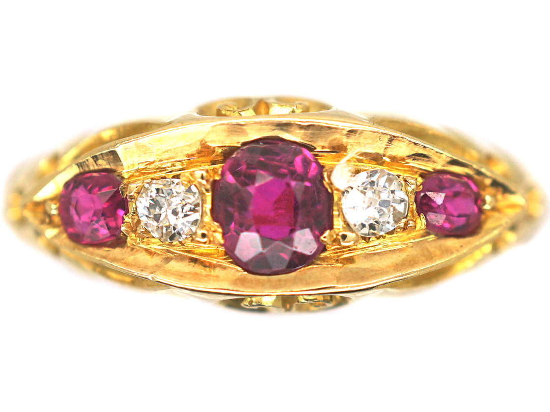 Edwardian 18ct Gold, Ruby and Diamond Boat Shaped Ring (389H) | The ...