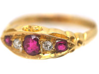 Edwardian 18ct Gold, Ruby and Diamond Boat Shaped Ring