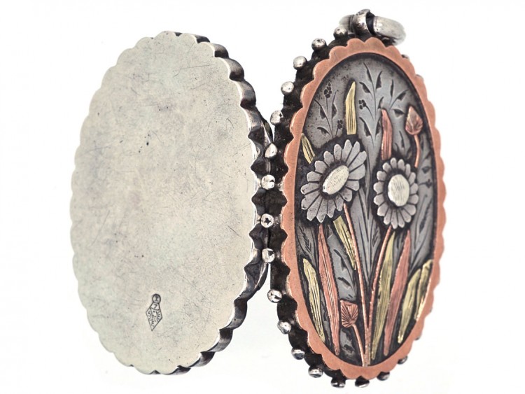 Victorian Silver & Gold Overlay Flowers Locket