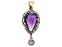 Edwardian Amethyst & Diamond Pear Shaped Pendant with Diamond Drop