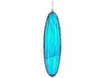 Art Deco Silver & Butterfly Wing Long Oval Pendant